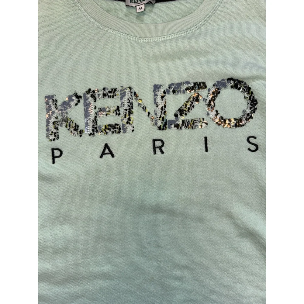 Kenzo Paris Mint Green Logo Sweatshirt Medium Sequin Designer Streetwear - Picture 3 of 8